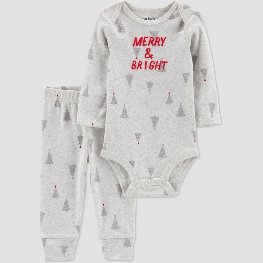 Carter's JOY 2pc Christmas Baby Merry & Bright Coordinate Set Gray NWT
